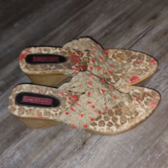 Lisa Vicky Macrame Thong Heel Sandals Sz 8 - Picture 5 of 9